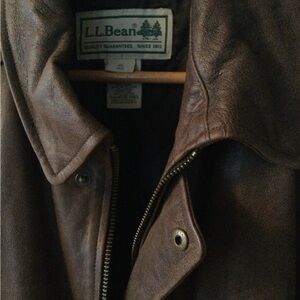 L.L. Bean Men's Brown Leather Bomber Jacket